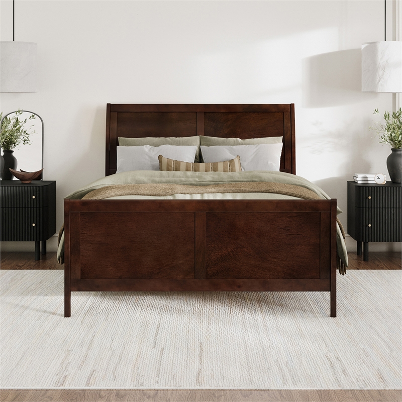Valencia Queen Low Profile Wood Platform Bed with Matching Footboard in Walnut
