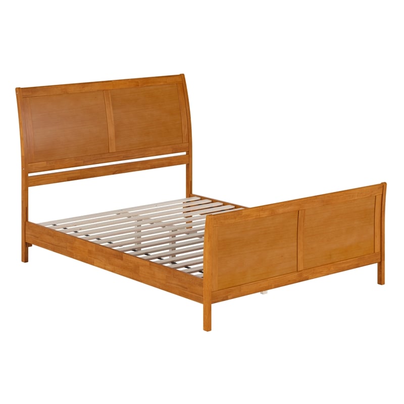 Valencia Queen Low Wood Platform Bed with Matching Footboard in Light Toffee