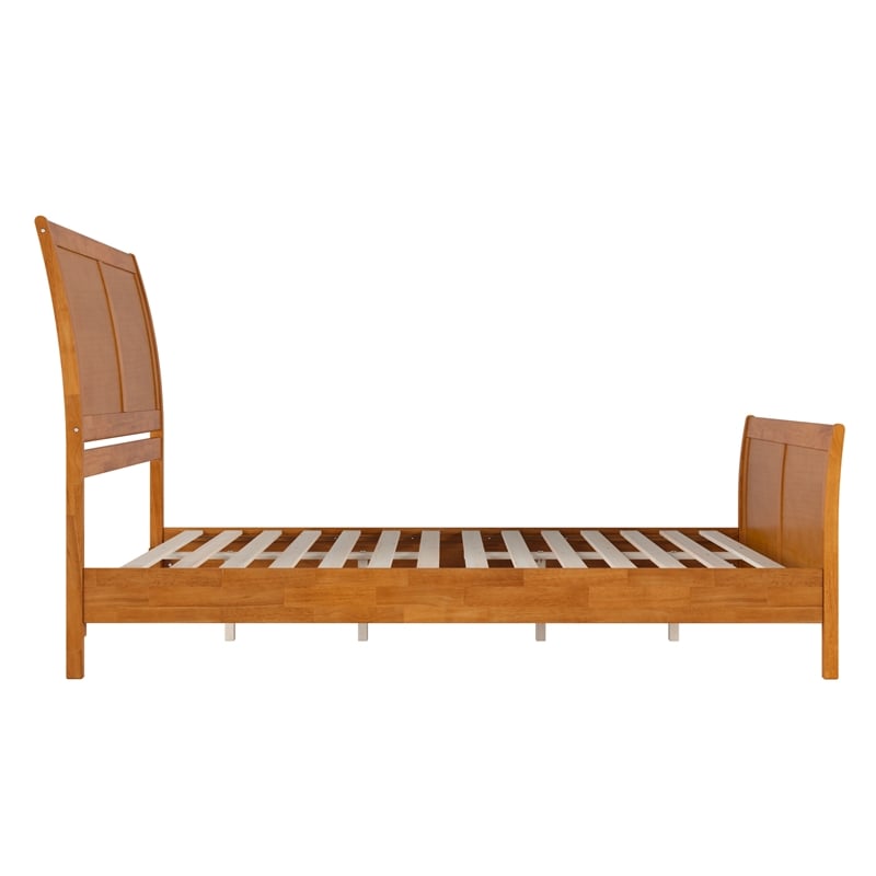 Valencia Queen Low Wood Platform Bed with Matching Footboard in Light Toffee