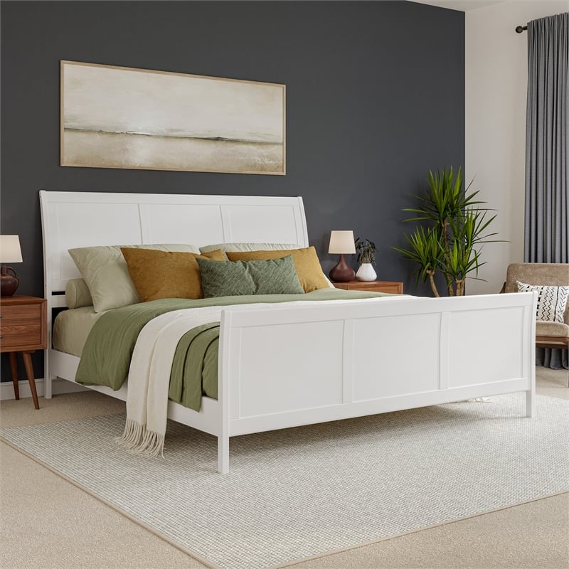 Valencia King Low Profile Wood Platform Bed with Matching Footboard in White