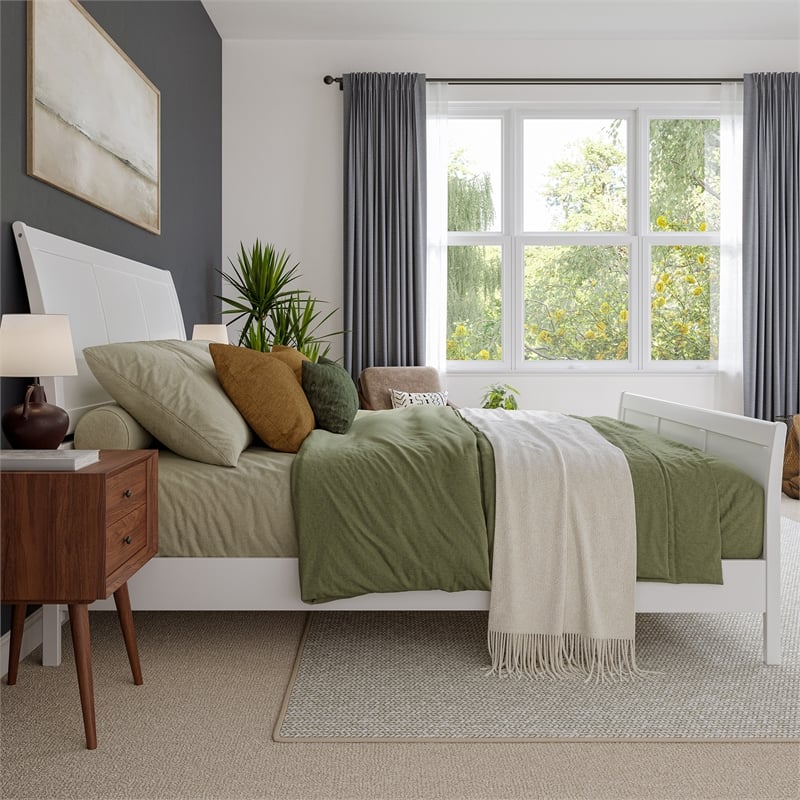 Valencia King Low Profile Wood Platform Bed with Matching Footboard in White