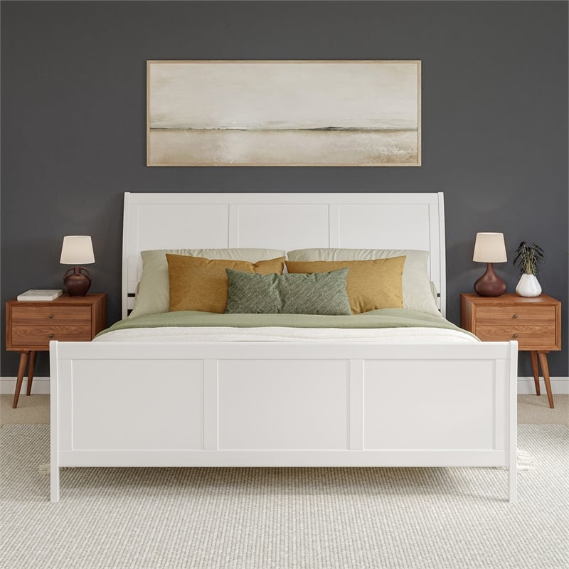 Valencia King Low Profile Wood Platform Bed with Matching Footboard in White
