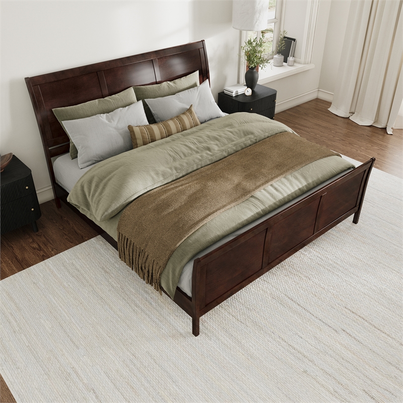 Valencia King Low Profile Wood Platform Bed with Matching Footboard in Walnut