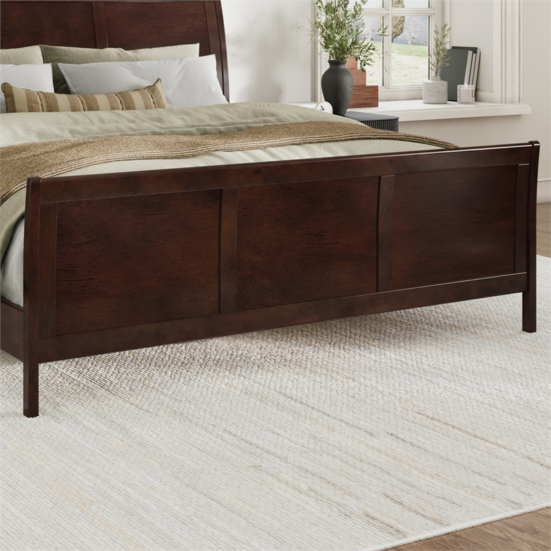 Valencia King Low Profile Wood Platform Bed with Matching Footboard in Walnut