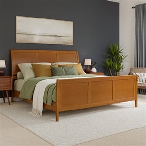 Valencia King Low Wood Platform Bed with Matching Footboard in Light Toffee