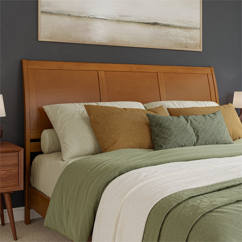 Valencia King Low Wood Platform Bed with Matching Footboard in Light Toffee