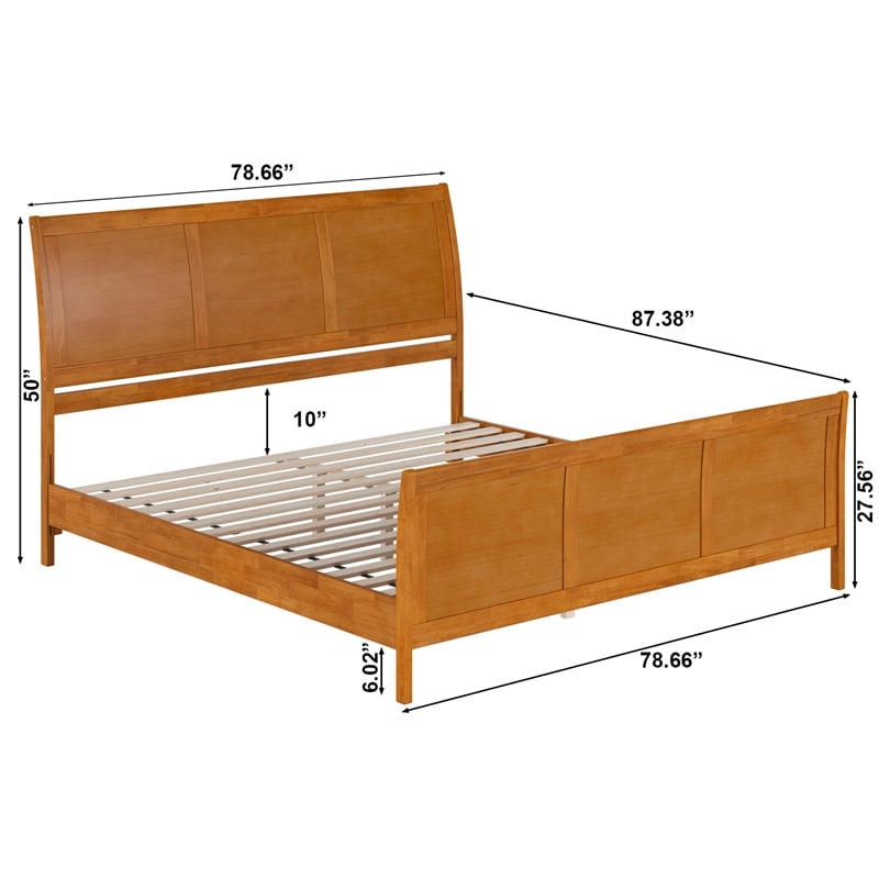 Valencia King Low Wood Platform Bed with Matching Footboard in Light Toffee