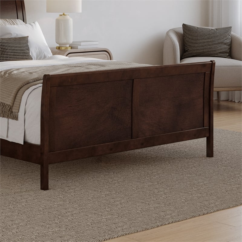 Portland Queen Wood Low Profile Platform Bed with Matching Footboard in Walnut