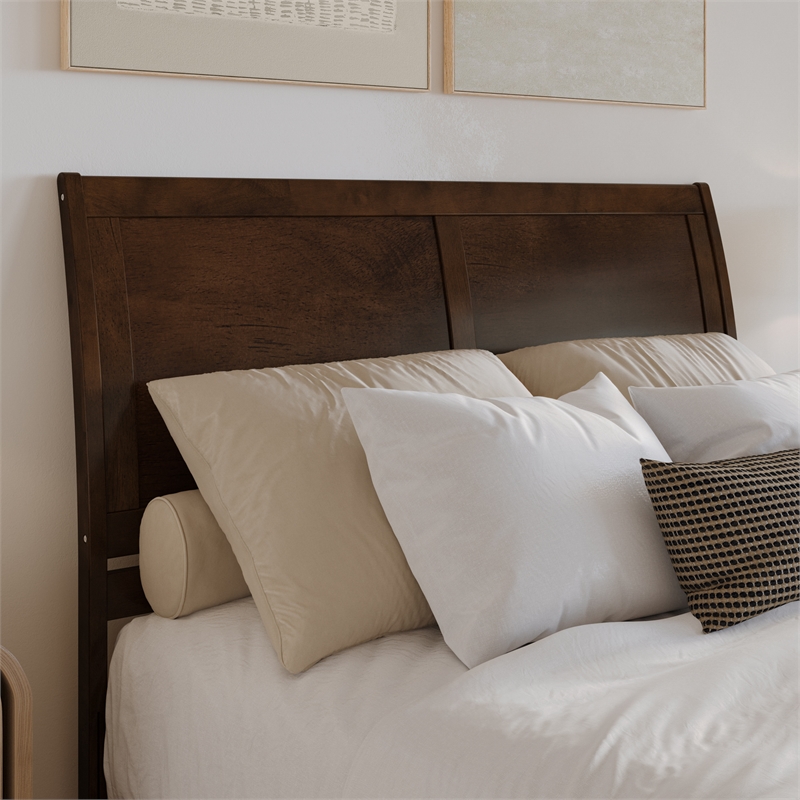 Portland Queen Wood Low Profile Platform Bed with Matching Footboard in Walnut