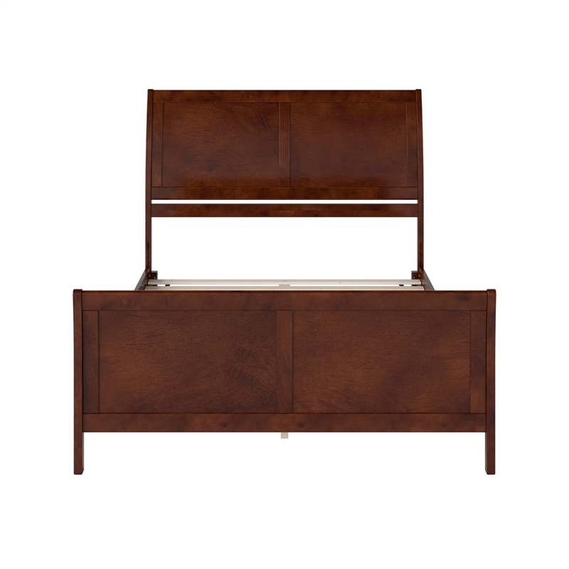 Portland Queen Wood Low Profile Platform Bed with Matching Footboard in Walnut