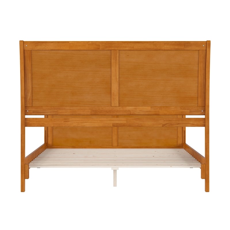 Portland Queen Wood Low Platform Bed with Matching Footboard in Light Toffee