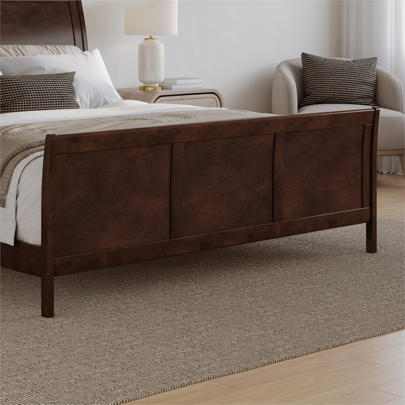 Portland King Wood Low Profile Platform Bed with Matching Footboard in Walnut