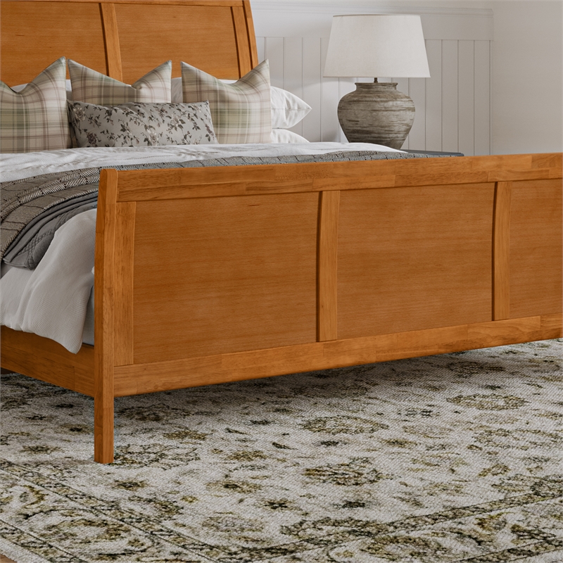 Portland King Wood Low Platform Bed with Matching Footboard in Light Toffee