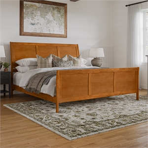 Portland King Wood Low Platform Bed with Matching Footboard in Light Toffee
