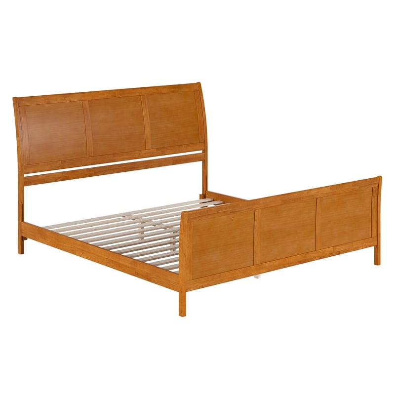 Portland King Wood Low Platform Bed with Matching Footboard in Light Toffee