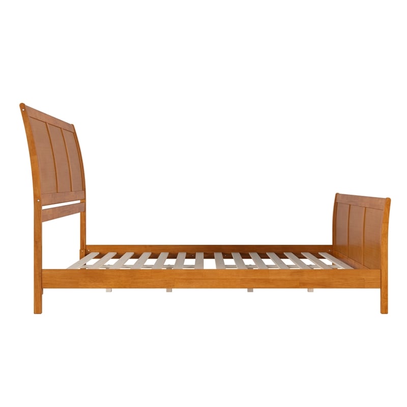 Portland King Wood Low Platform Bed with Matching Footboard in Light Toffee