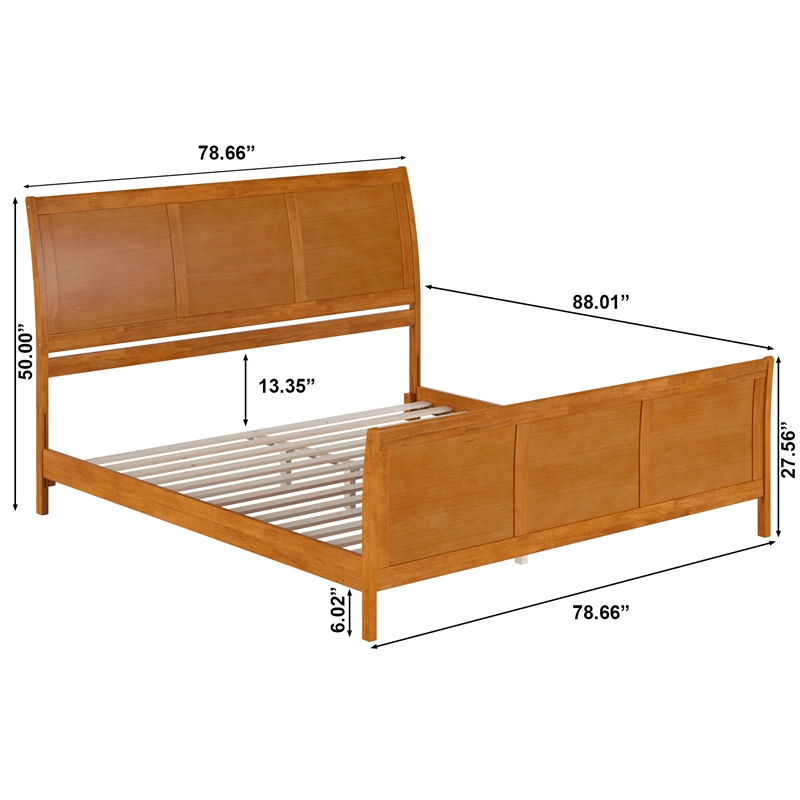Portland King Wood Low Platform Bed with Matching Footboard in Light Toffee