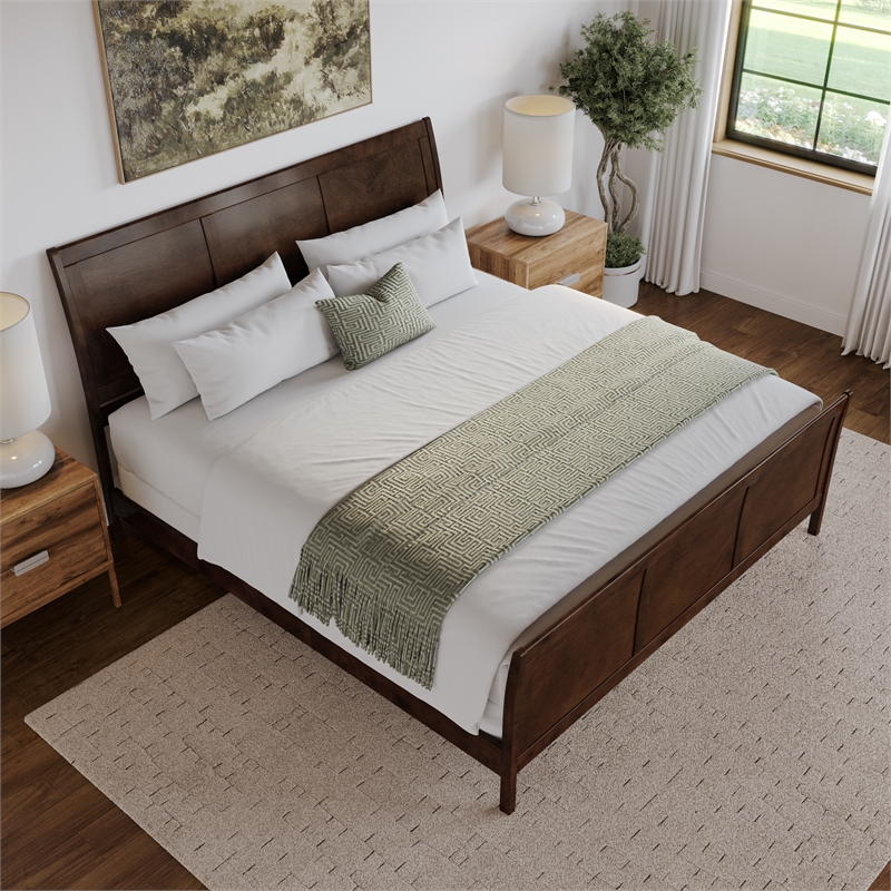 AFI Portland King Wood Foundation Bed Frame with Matching Footboard Walnut