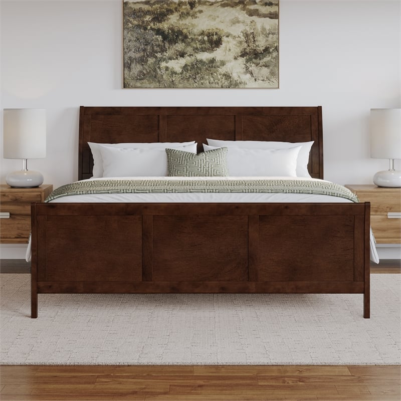 AFI Portland King Wood Foundation Bed Frame with Matching Footboard Walnut