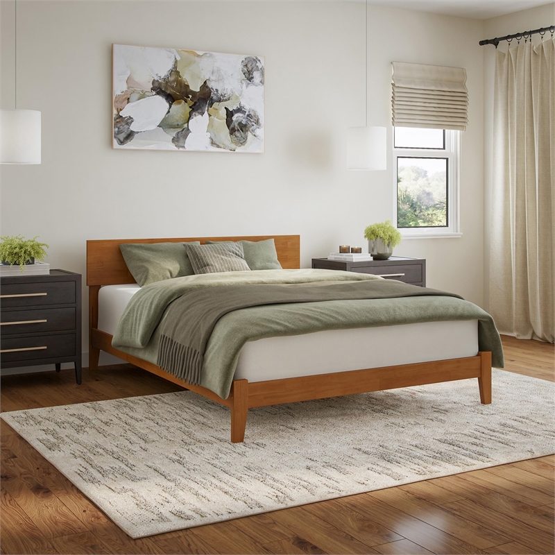 Orlando Queen Solid Wood Low Profile Platform Bed in Light Toffee