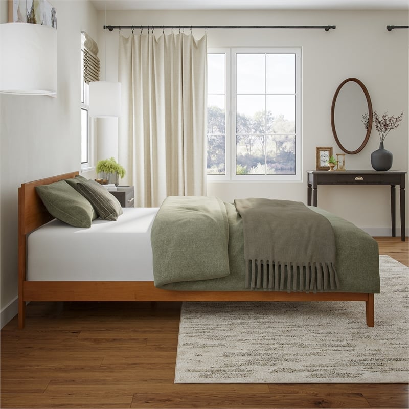 Orlando Queen Solid Wood Low Profile Platform Bed in Light Toffee