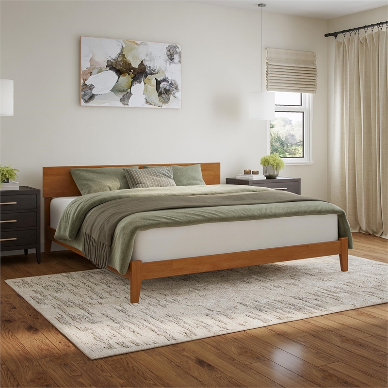 Orlando King Solid Wood Low Profile Platform Bed in Light Toffee