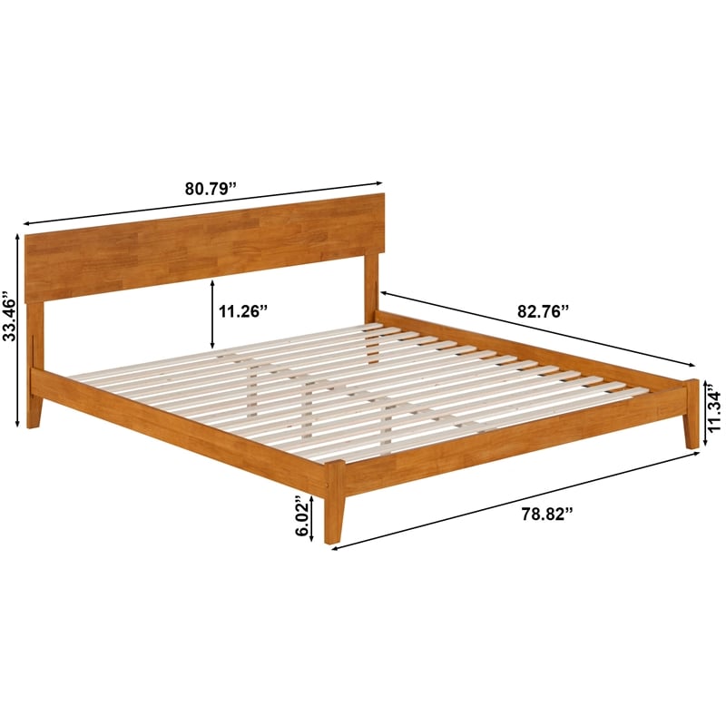 Orlando King Solid Wood Low Profile Platform Bed in Light Toffee