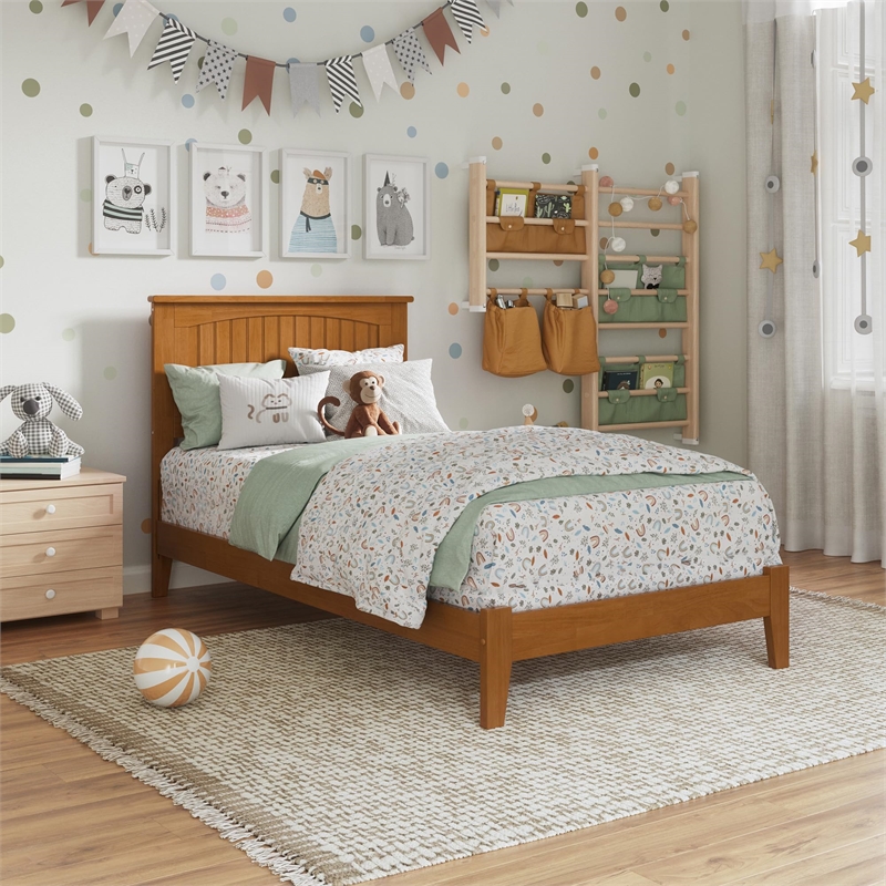 Nantucket Twin Solid Wood Low Profile Platform Bed in Light Toffee