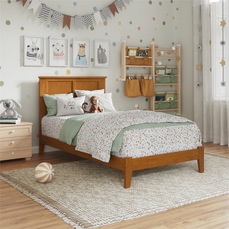 Madison Twin XL Solid Wood Low Profile Platform Bed in Light Toffee