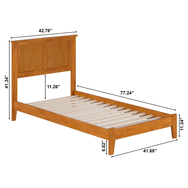 Madison Twin Solid Wood Low Profile Platform Bed in Light Toffee