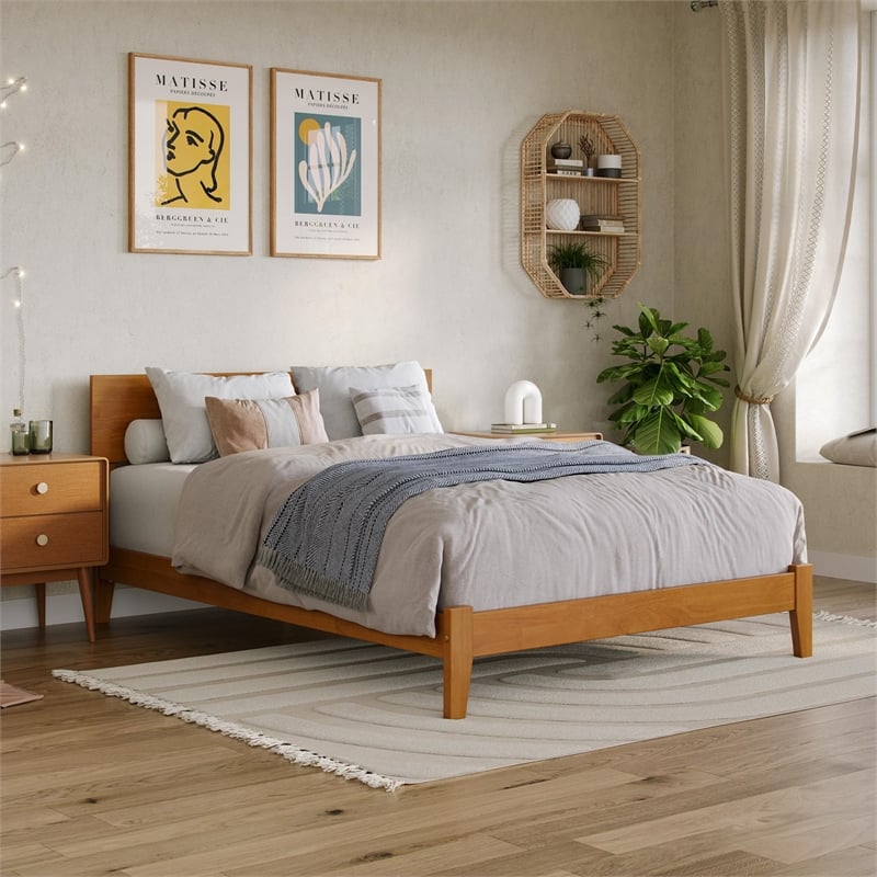 Orlando Full Solid Wood Low Profile Platform Bed in Light Toffee