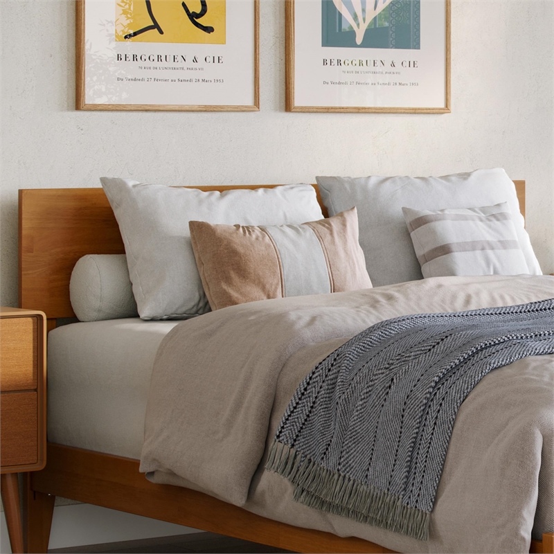 Orlando Full Solid Wood Low Profile Platform Bed in Light Toffee