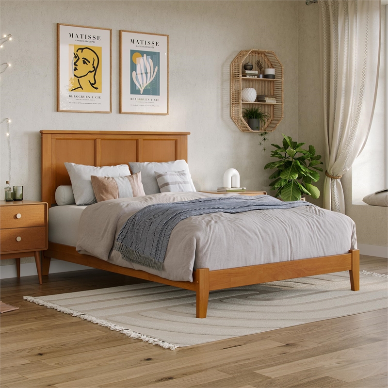 Madison Full Solid Wood Low Profile Platform Bed in Light Toffee
