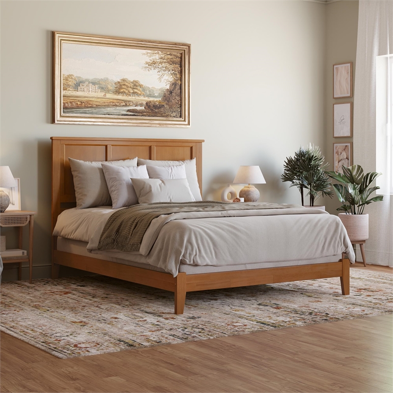 Madison Queen Solid Wood Low Profile Platform Bed in Light Toffee