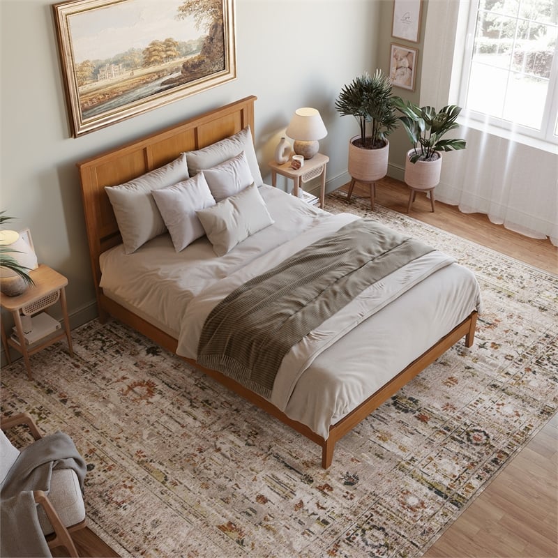 Madison Queen Solid Wood Low Profile Platform Bed in Light Toffee