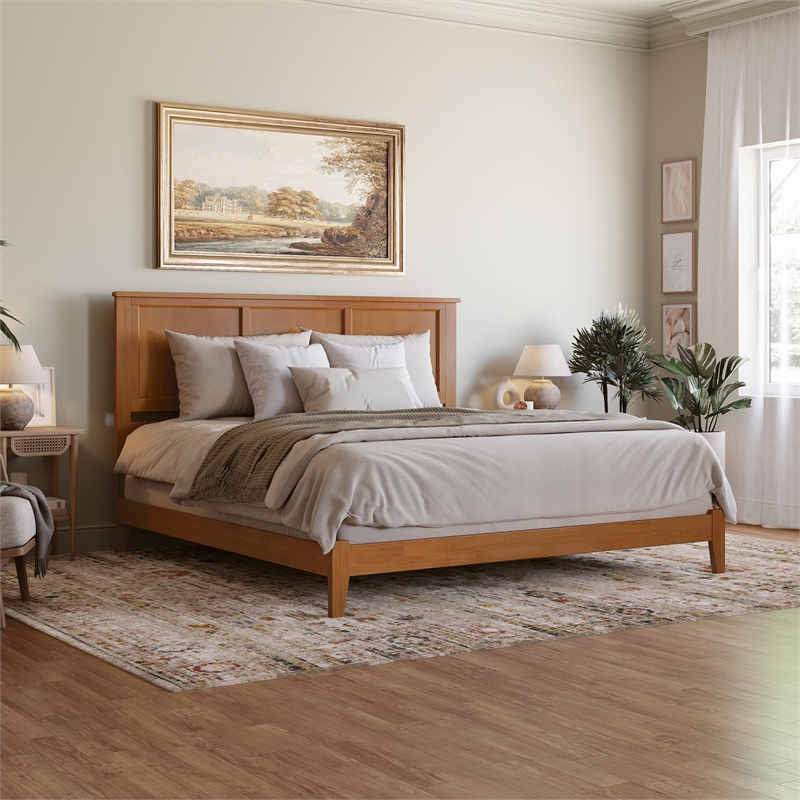 Madison King Solid Wood Low Profile Platform Bed in Light Toffee