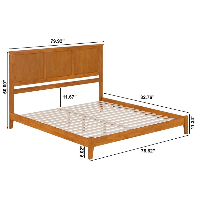 Madison King Solid Wood Low Profile Platform Bed in Light Toffee