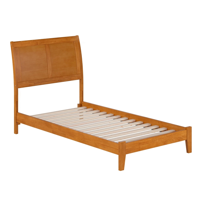 Portland Twin Solid Wood Low Profile Platform Bed in Light Toffee