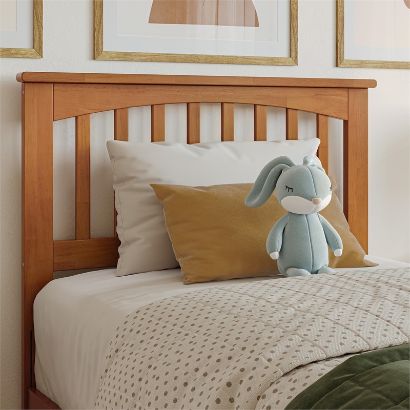 Mission Twin XL Solid Wood Low Profile Platform Bed in Light Toffee