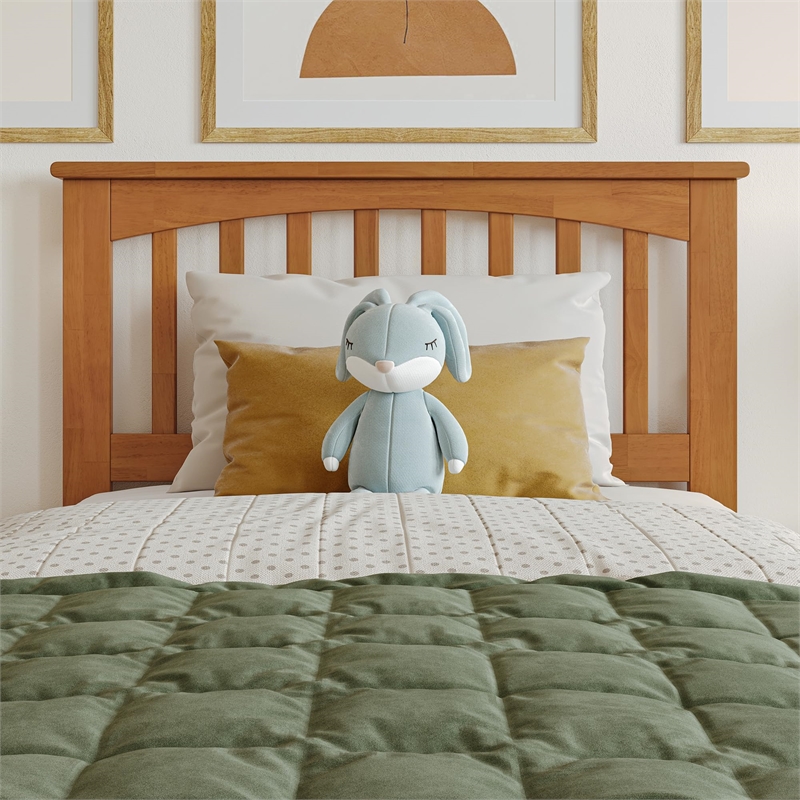 Mission Twin XL Solid Wood Low Profile Platform Bed in Light Toffee