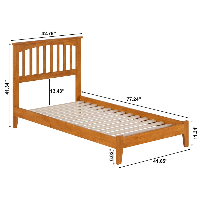 Mission Twin Solid Wood Low Profile Platform Bed in Light Toffee