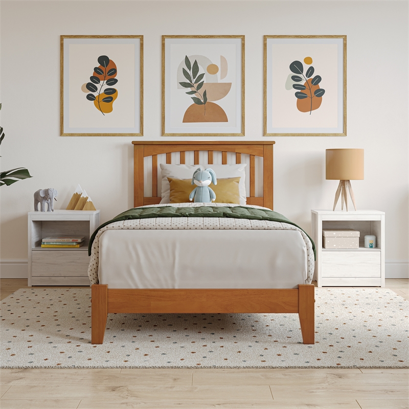 Mission Twin Solid Wood Low Profile Platform Bed in Light Toffee