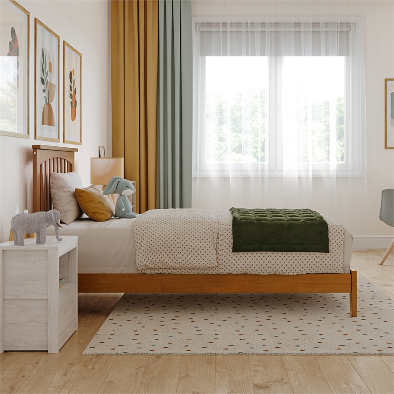 Mission Twin Solid Wood Low Profile Platform Bed in Light Toffee