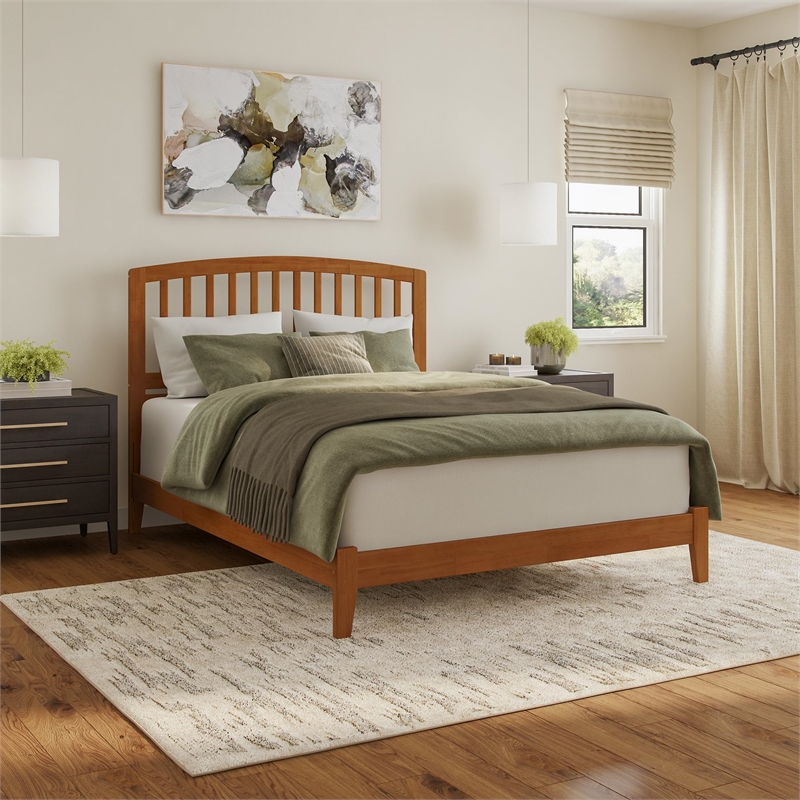 Richmond Queen Solid Wood Low Profile Platform Bed in Light Toffee
