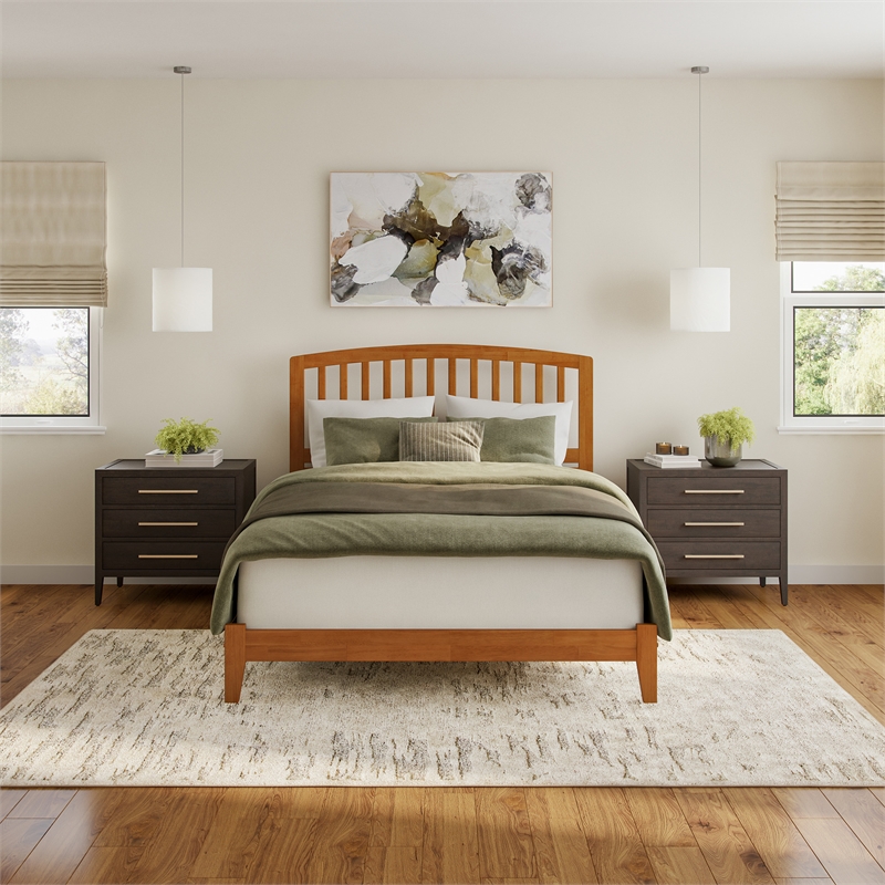 Richmond Queen Solid Wood Low Profile Platform Bed in Light Toffee