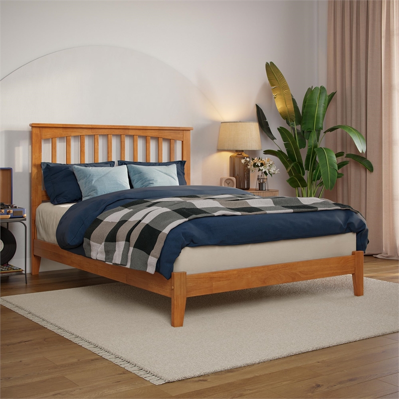 Mission Full Solid Wood Low Profile Platform Bed in Light Toffee