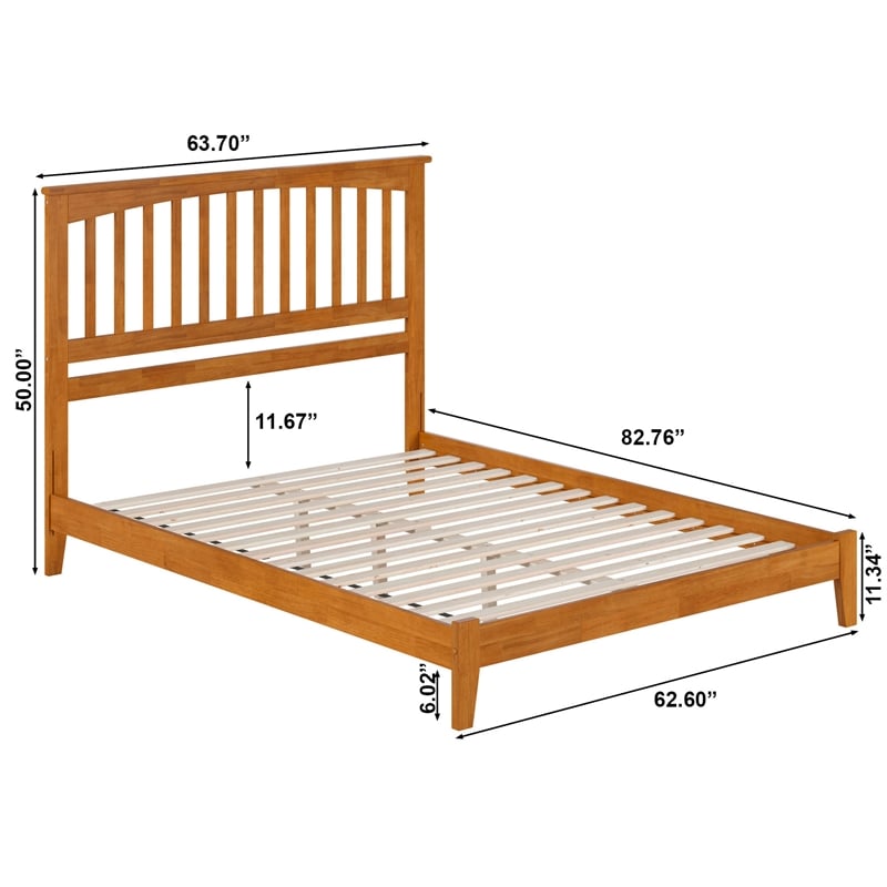 Mission Queen Solid Wood Low Profile Platform Bed in Light Toffee