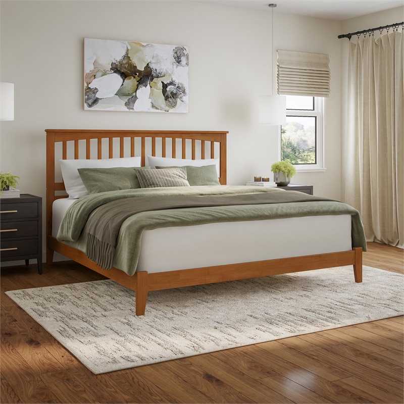 Mission King Solid Wood Low Profile Platform Bed in Light Toffee