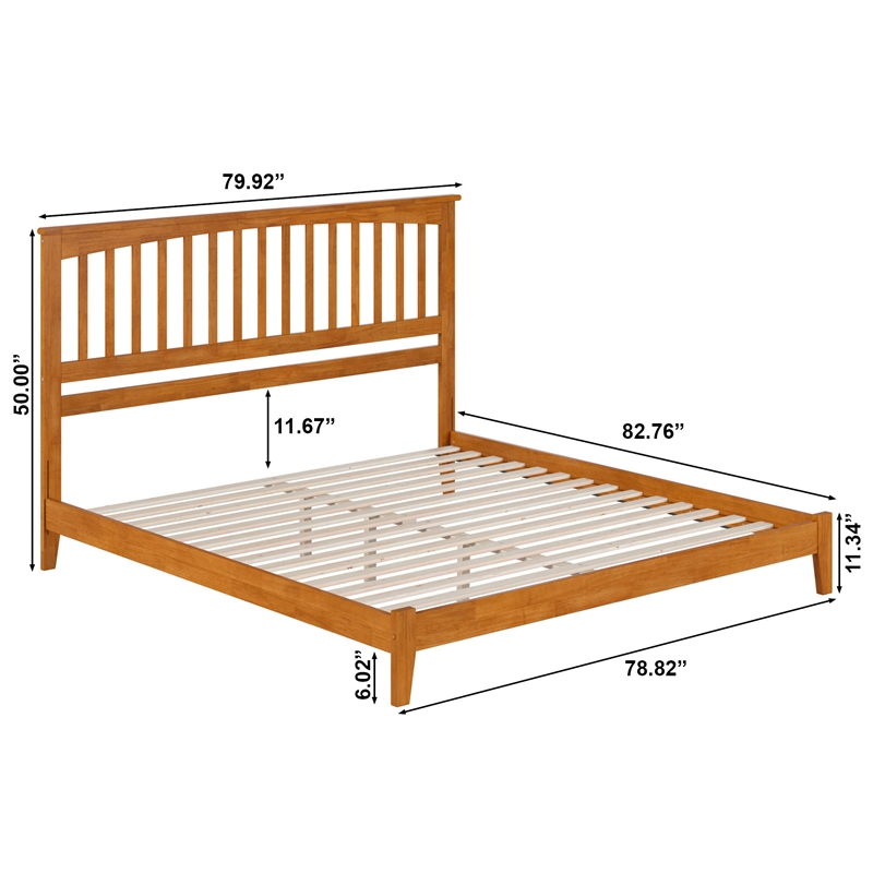 Mission King Solid Wood Low Profile Platform Bed in Light Toffee