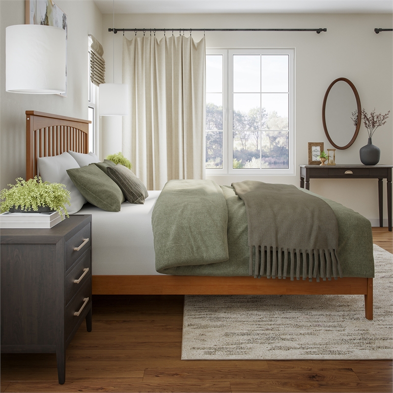 Mission King Solid Wood Low Profile Platform Bed in Light Toffee